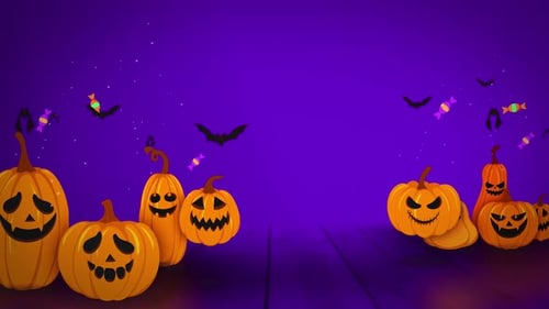 Animated Halloween Pumpkins, Bats, and Candy Loop Background