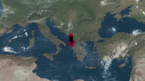 Earth Zoom Animation Revealing Albania Flag Map
