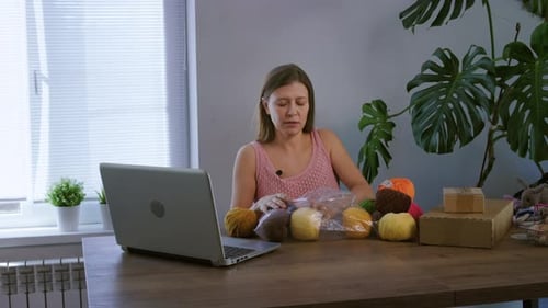 Young Beautiful Woman Leads Her Video Blog From Home