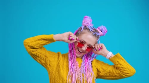 Stylish Woman Dancing with Star Sunglasses