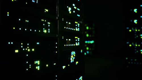 Digital Data Flow in Server Room Network Animation