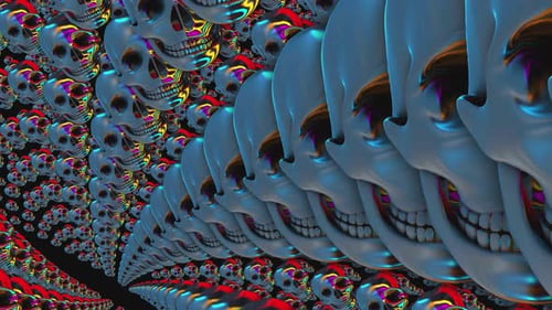 Futuristic Metallic Skulls Neon Tunnel Seamless Loop