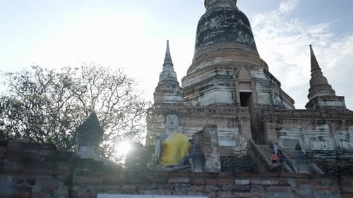 Sunset Over Wat Yai Chai Mongkhon Buddhist Temple in Ayutthaya Thailand Gimble Panning