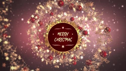 Festive Christmas Wreath Reveal with Golden Snowflakes and Red Ornaments