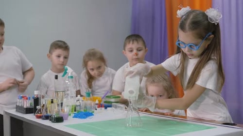 Kids Doing Science Experiment in Classroom