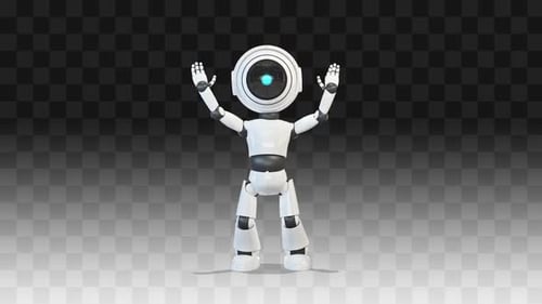White 3D Robot Raising Arms Animation Loop