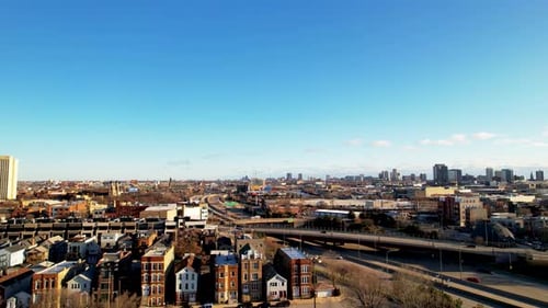 City Neighborhood Next To Expressway Aerial Timelapse