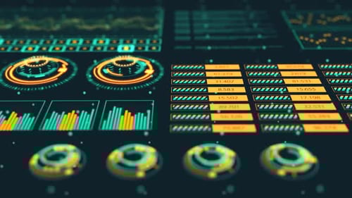 Futuristic Digital HUD Interface with Animated Data and Graphs