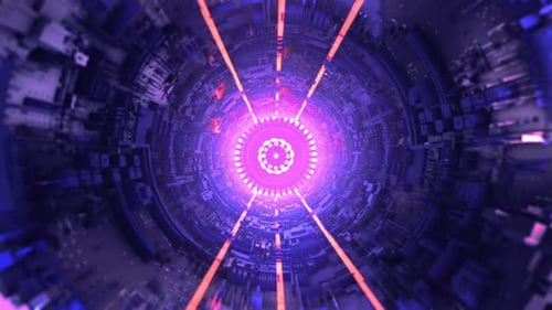 Futuristic Abstract Cyber Tunnel with Glowing Digital Lines