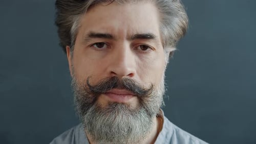 Man's close up portrait with stylish graying beard