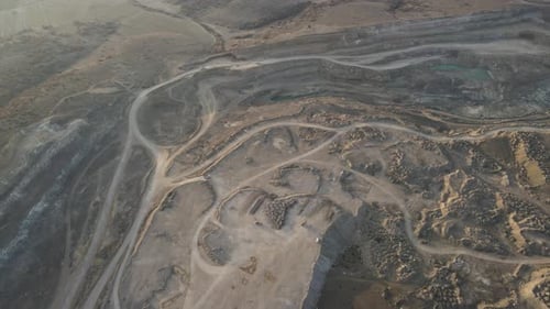 Vast Desert Quarry Aerial Landscape with Winding Roads
