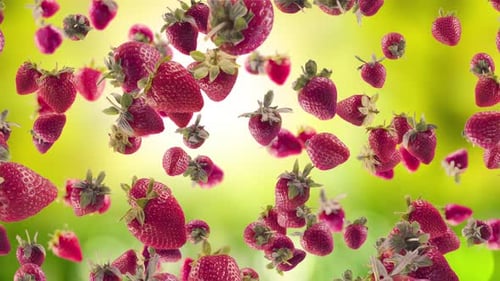 Strawberry with Slices Falling on Garden Background