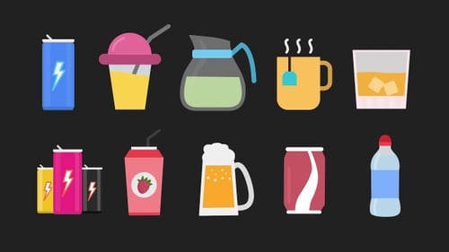 Animated Flat Design Beverage Drink Icons Collection