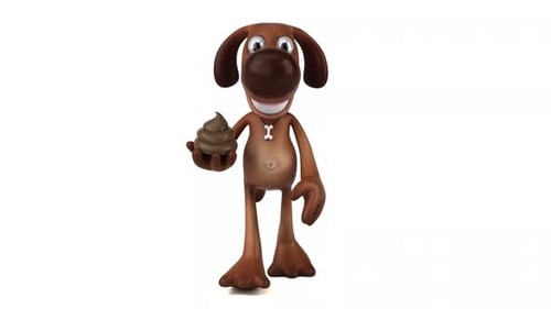 Animated 3D Cartoon Dog Walking with Poop