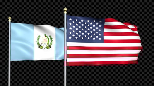 Realistic Waving Flags of Guatemala and USA