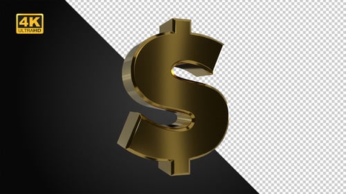 Golden 3D Dollar Sign Symbol Rotating Loop