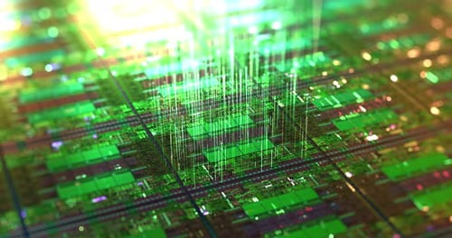 Futuristic Microchip Data Stream Animation Background