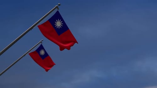 Realistic Waving Flag of Taiwan against Blue Sky