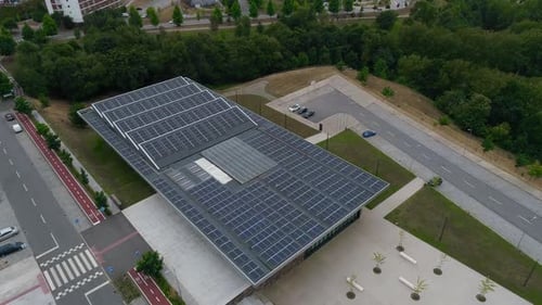 Photovoltaic solar panels House. Alternative energy generation. Green energy
