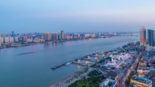 Timelapse of Wuhan city .Panoramic skyline and buildings