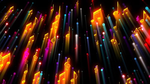 Vibrant Musical Notes Rising With Colorful Light Beams