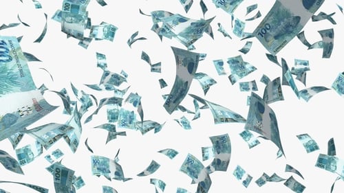 Brazilian Reais Banknotes Falling Money Rain Animation