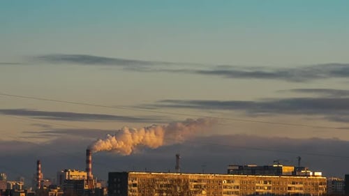 Plant Chimney Smoke Released Above City