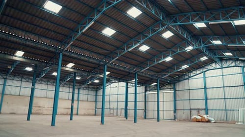 Wide angle view of empty warehouse or factory