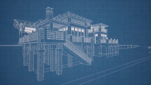 Animated Architectural Blueprint of a Modern House