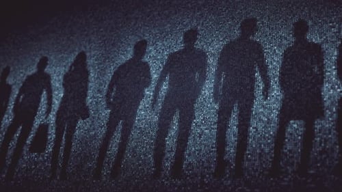 Digital Data Silhouettes of People Walking Forward Loop Background