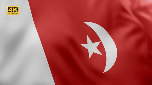 Realistic Waving Flag with Islamic Crescent and Star Symbol