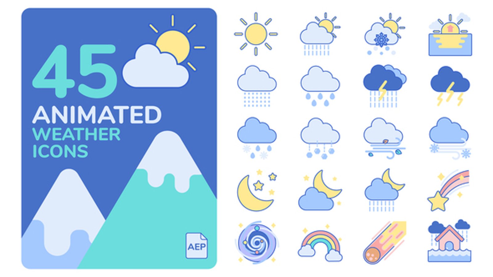 Animated Flat Design Weather Icons Pack, Elements ft. weather ...