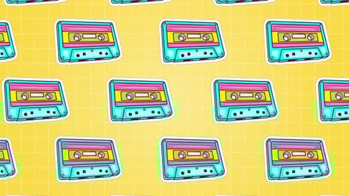 Animated Retro Music Cassette Tape Repeating Pattern