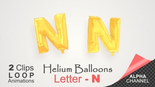 Golden Foil Balloon Letter N Alpha Channel Animation