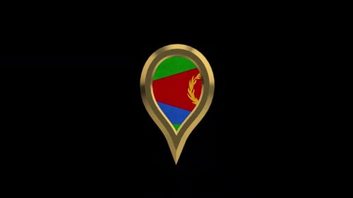 Eritrea Flag Rotating In Golden 3D Map Pin