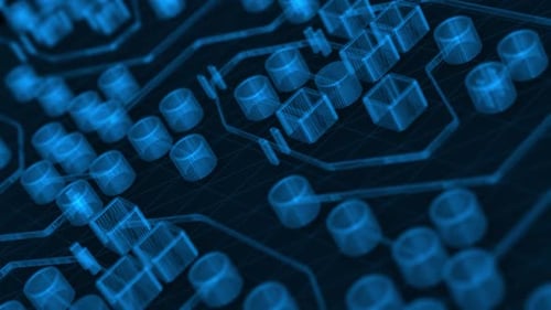 Futuristic Digital Circuit Board Wireframe Animation Background