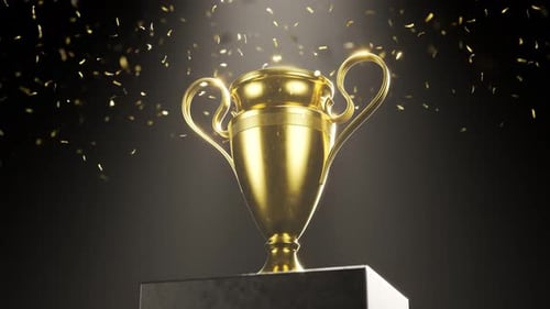 Golden Trophy and Confetti for Awards and Celebrations