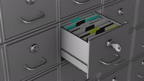Animated Filing Cabinet Drawer Opening with Key for Data Access