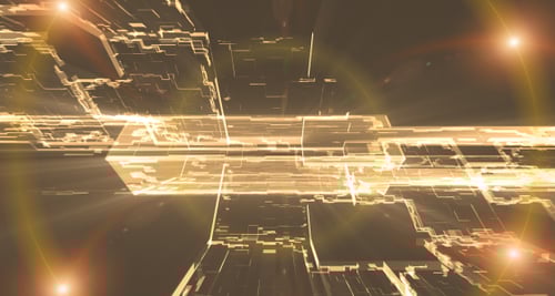 Futuristic Digital Grid Fly-Through with Color Shift