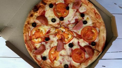 Delicious Fresh Pizza in a Box Overhead