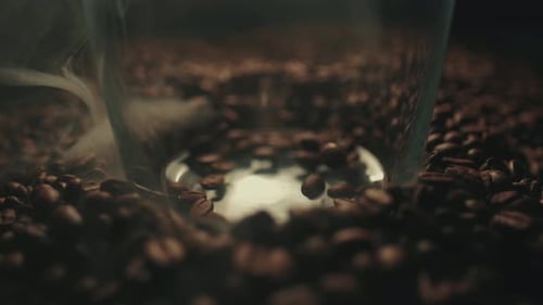 Roasted Coffee Beans Falling into Glass Cup