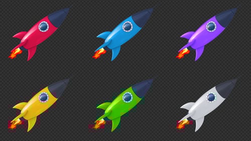 Colorful 3D Animated Rocket Loop with Exhaust Flames