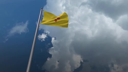 Waving New Mexico State Flag in Cloudy Sky