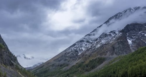 Mountain Lake Timelapse at the Summer or Autumn Time. Wild Nature and Rural Mount Valley. Green