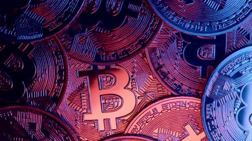 Close Up of Bitcoin Tokens with Lighting