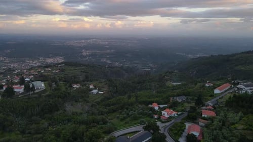 Aerial drone panoramic view of Caramulo and surrounding valley, Portugal