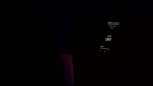 Man Holding a Smartphone with Voice Activation Smart Light App To Turn on the Lights in the House