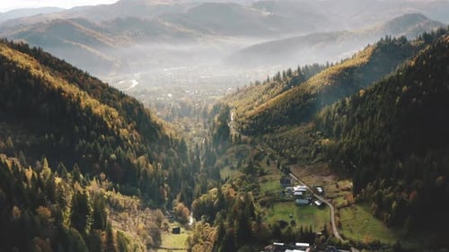 Mountain Village in Canyon Aerial View