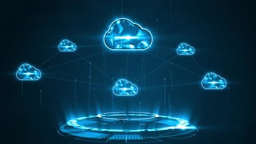 Blue cloud storage connection with rotation circle technology futuristic abstract background