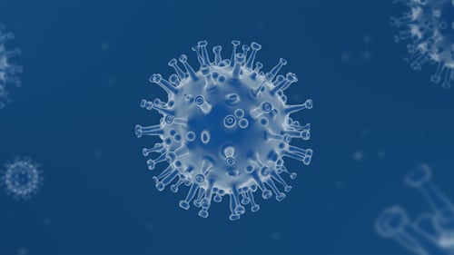 Animated Microscopic Virus Particles on Blue Background